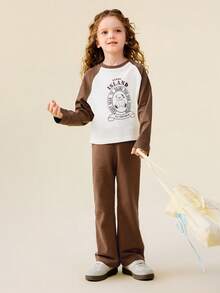 mini bala Teddy Bear Collab Girls Breathable Long Sleeve Bell Pants Set