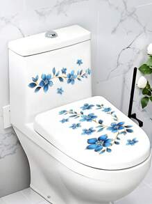 1/2pcs Flower Toilet Stickers Butterfly Toilet Lid Decals, Removable Self-Adhesive Waterproof Bathroom Wall Sticker, Decorative For Bathroom, Bathroom Decor, Wall Art For Home Cistern Restroom Bathroom Decals