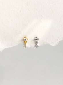 1 Piece Of Gold Mini Pendant Lip Stud Earring With Internal Thread | 925 Sterling Silver Hypoallergenic Earring | Cartilage/Auricle Flat Earring | Back Lip Stud | Unisex Everyday Wear (Sold Individually) - Multicolor - View 3