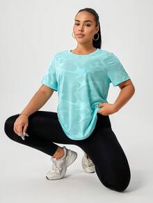 大码女式休闲时尚瑜伽街头跑步户外运动提花短袖T恤