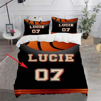 3PCS Customized Duvet Cover, Customized Basketball Pattern Duvet Cover, Personalized Name Customization, Digital Duvet Cover, Polyester Fabric, Digital Printing, Boys' Exclusive Bedding,The Fabric Is 90g Fabric