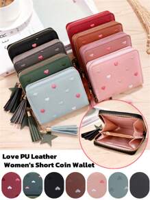 Portefeuille femme poche à monnaie pliable porte-cartes court, à la mode avec broderie en forme de cœur. Pièce portable pour femme, étudiant, travail, entreprise, navette, bureau. Cadeau d'anniversaire, Saint-Valentin, couple. Portefeuille, porte-monnaie, petit portefeuille pour femme.