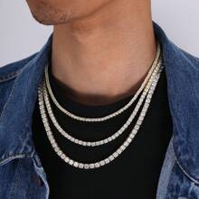 MDFUN 18K白金镀层网球项链 | 3.0毫米圆形切割立方氧化锆仿水钻网球链