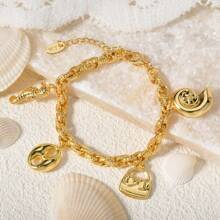 Fashion Creative 18k Gold Plated Seahorse Pig Nose Snail Handbag Pendant Bracelet Seaside Vacation Style Women Daily Wear