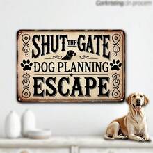 "Zamknij bramę, pies ucieka" – zabytkowy aluminiowy znak do domu, garażu, kuchni, baru, wodoodporny i pyłoszczelny, idealny prezent dla mężczyzn i kobiet