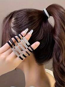 20/10/3 件奢华水钻发圈，新款马尾辫弹力发带，简单百搭，高弹性，温柔呵护秀发，优雅时尚的设计，适合派对、活动和日常佩戴，马尾辫固定器，发圈，发圈，发绳，发饰，健身运动装 - 黑色 - 查看 2