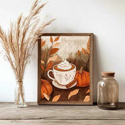 1 stuk pompoenkruiden wanddecoratie, herfstdecoratie voor thuis, herfstdecoratie voor de woonkamer, pompoen latte kunst, bohemien herfst wanddecoratie, speelse herfstdecoratie, wandkunst, posters, wandkunst met lijst, herfstdecoratie, kamerdecoratie, slaapkamerdecoratie, wanddecoratie, badkamerdecoratie, woonkamerdecoratie, keukendecoratie, wandkunst - canvas (optionele lijst)