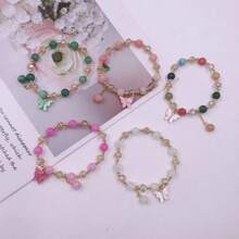 3pcs Random Mixed Color Fashionable Bohemian Style Crackle Glass Butterfly Bracelets, Suitable For Daily Wear, Best Gift For Women