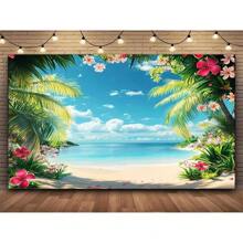 1 Piece, Tropical Seaside Background, Summer Beach Hawaii Island Palm Tree Photography Background, Photo Background, Video Wall Background, Hanging Cloth, Party Banner, Party Photo Background, Party Supplies