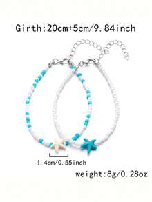 2pcs/Set Beachy Summer Bead Anklets, Starfish & Bead Design Versatile Ankle Chain Sets - Multicolor - View 4