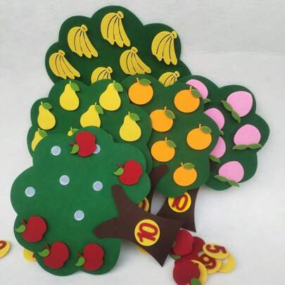 1/5 piezas Juguete didáctico de árbol de frutas con fieltro y tela no tejida para jardín de infantes, juego matemático Montessori para aprender números del 1 al 10, material escolar, útiles escolares, suministros educativos, juguetes educativos de aprendizaje para niños, juguete matemático