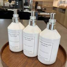 3 件 500 毫升/16 盎司白色斜肩乳液补充瓶，泵式洗发水、沐浴露、护发素可重复使用塑料瓶，带防水标签，润肤露、化妆品包装、浴室沙龙分配器套装