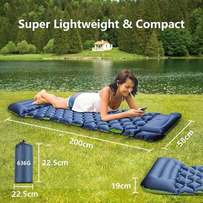 COSANSYS Camping Mat - Inflatable Sleeping Mat With Pillow, Camping Mattress With Built-In Foot Pump, Ultralight Sleeping Pad Waterproof Self-Inflatin