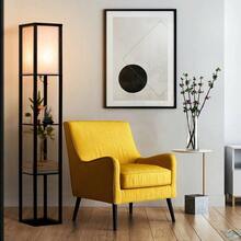 Floor Lamp With Shelves 3-Tier Wood Standing Lamp And LED Light For Living Room, Bedroom, Office, Black - UK Plug(220-240V) - View 5