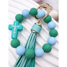 1pc Silicone Beaded Bracelet Keychain, Creative Wristband Keyring Bag Pendant, Ideal Gift For Friends, Siblings, Women, Mothers, Suitable For Daily Outfit And Car Accessories, School Use Christmas