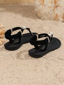 2025新款波西米亚风儿童凉鞋，亮黄色和粉色真皮凉鞋，时尚设计，沙滩凉鞋，适合高中生和大学生穿着 - 黑色 - 查看 5