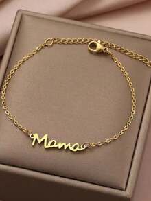 1 pieza Pulsera personalizada con fuente en inglés - Hecha de acero inoxidable, adecuada para el Día de la Madre, San Valentín, cumpleaños y otras ocasiones - Un regalo elegante para ella, de moda, colorido, retro, sencillo, neutro, casual, lindo, personalizado y único, regalo ideal para mamá, familia y amigos
