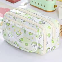 Capybara Pencil Bag Pen Case Cartoon Flip Cover Transparent Front Multi Pocket Oxford Fabric Storage Pouch For Stationery School , Back To School Gifts