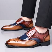 Men's Vintage Colorblock Derby Shoes, Lace-Up Pointed Toe Formal Shoes, All-Match Dress Shoes For Banquets & Weddings, Business Men's Shoes - 棕色 - 查看 10