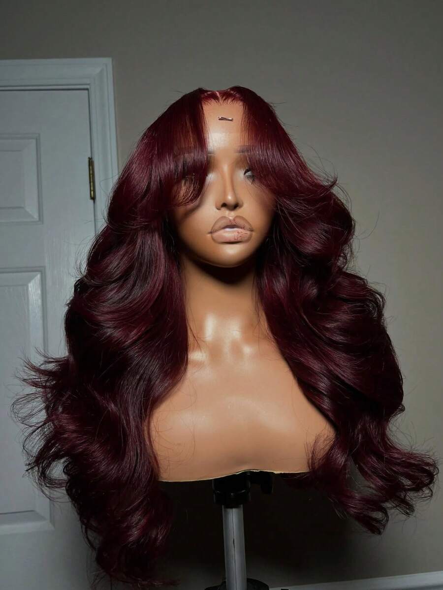 99J Burgundy Lace Front Human Hair Wigs For Women 13x4 Transparent Lace Frontal Wigs Pre Plucked With Baby Hair Brazilian Body Wave Red 99J Colored Hair Lace Wigs For Women - S99J - 查看 1