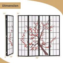 4-Panel Japanese Style Folding Room Divider With Elegant Plum Blossom Design Indoor - White - View 8