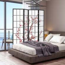 4-Panel Japanese Style Folding Room Divider With Elegant Plum Blossom Design Indoor - White - View 9