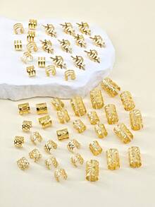 50件套复古波西米亚风合金发圈套装 - 镂空圆形发饰，适合女性和女孩，优雅纯色发饰，可用于编发和DIY发型设计，包括发夹、发爪、发卡、发夹、发卡、发卡夹、头饰、发卡。 - 金色 - 查看 6