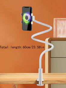 Soporte giratorio para tableta y teléfono de 360° con base espiral flexible - Soporte de abrazadera Adjustable para escritorio de cabecera, diseño ligero y fácil de usar para ver TV, trabajar y videollamadas sin necesidad - Acomodación ergonómica de la cabecera de cama, vista libre, accesorio moderno, construcción turbia - Blanco - Ver 3