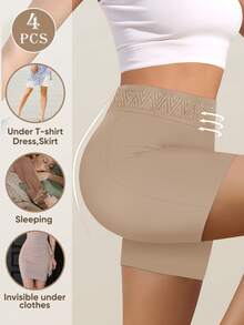 4pcs Women's Mid Waist Boxer Briefs, Elastic & Soft, Breathable, Seamless & Elegant Full Coverage, Anti-Lighting, Anti-Roll Edge - Multicolor - View 4