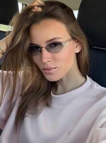 1 pieza Gafas de moda con montura metálica pequeña y ovalada sin marco, adecuadas para uso diario, verano, playa, vacaciones, exteriores, viajes y accesorios escolares, forma ovalada