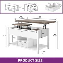 BALCONERA  White & Gray 4-In-1 Multi-Functional Lift-Top Coffee Table – Liftable Table With Drawers & Storage Space, Converts To Dining Table For Living Room/Dining Room - White - View 6