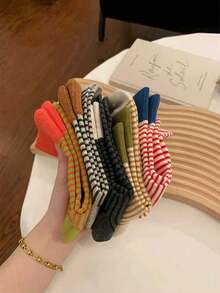 5双/10双女士撞色条纹袜子，复古ins风红色条纹中筒袜，适合夏季和秋冬季 - 彩色 - 查看 1