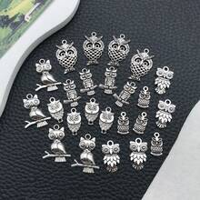 24 件混合仿古银猫头鹰饰品空心动物合金吊坠适用于 DIY 手链项链耳环珠宝制作工艺配件
