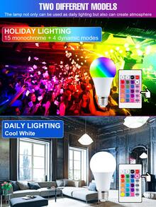 25W RGB LED 灯泡带遥控器，彩色室内 220V/110V 多色变色可调光嵌入式吊灯灯泡 5W RGBW 冷白/RGBWW 暖白 10W 智能电竞室卧室床头圣诞节万圣节节日礼物夜间装饰照明 15W 动态 4 种模式 15 种颜色派对酒吧聚光灯 20W 可调亮度客厅背光壁灯氛围灯 - RGB Bulb-with 24key Remote(E27/E26) - 查看 3