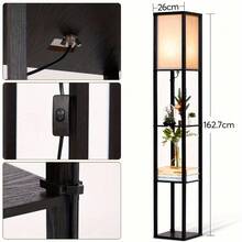 Floor Lamp With Shelves 3-Tier Wood Standing Lamp And LED Light For Living Room, Bedroom, Office, Black - UK Plug(220-240V) - View 3