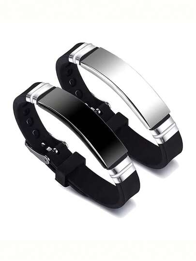 suteyi 时尚男士空白不锈钢手链运动黑色硅胶可调节手链女士手镯简约珠宝礼物