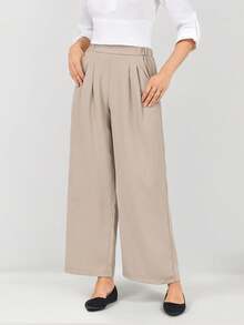Miaspire High Waist Plicated Detail Wide Leg Pants