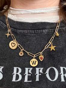 1 Peça Colar Feminino com Pingente Múltiplo Dourado da Primeira Letra STYLEVER, Colar com Pingente de Letra A-Z26 em Corrente de Aço Inoxidável, Colar com Pingente, Itens Clássicos e da Moda Feminina