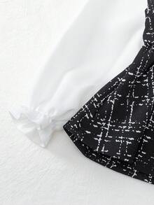 BASUSARRI 年轻女孩优雅时尚服装，长袖上衣搭配仿肩带连衣裙和收腰喇叭裤，适合休闲场合