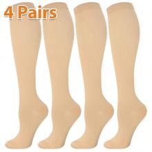 4 Pairs Of Solid Color Compression Socks, Men's And Women's Sports Socks For Running, Cycling, Hiking, Travel Long Leg Warmers, Pregnant Women And Nurses Wear - 彩色 - 查看 9