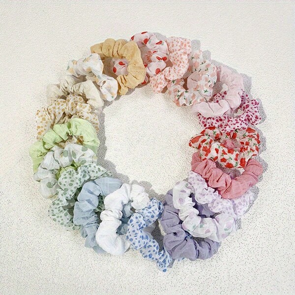 10pcs Floral Pattern Hair Scrunchies - Soft Elastic Hair Ties With Assorted Muted & Vibrant Flower Designs, Non-Slip Women Hair Accessories For Ponytails, Buns, Cute Hairstyles, Minimalist Aesthetic Design, Comfortable Material