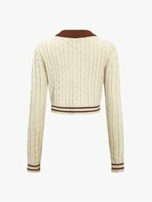 Elegant And Refined College - Style Color - Blocked Cable - Knit Cardigan Sweater