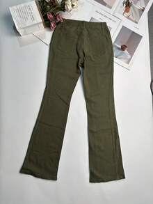 女士Y2K喇叭牛仔裤，带口袋，绿色，秋季款 - 軍綠色 - 查看 7