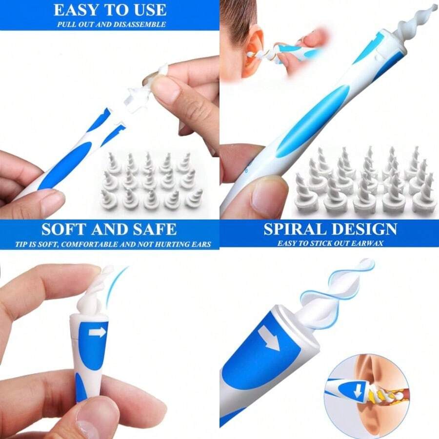 [JUN CAN]QGrips Earwax RemovalSpiral Ear Wax Removal Tool Reusable Earwax Removal Kit Safe Ear Cleaner With 16 Pcs Soft And Flexible Replaceme
