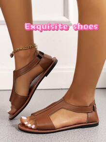 Vintage Brown Open Toe Sandals For Women, Simple Design Comfortable Versatile, Easily Create Street Style, Suitable For Commuting, Dating, Beach