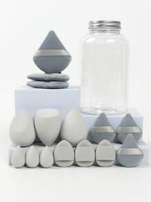 15pcs Makeup Sponge Set With Storage Jar, Including 3pcs Makeup Sponge & 3pcs Mini Makeup Sponge & 3pcs Powder Puff & 3pcs Mini Powder Puff & 3pcs Mini Finger Air Cushion Puff. Made Of Super Soft Velvet To Create Flawless,Creams, And Powders - Multicolor - View 5