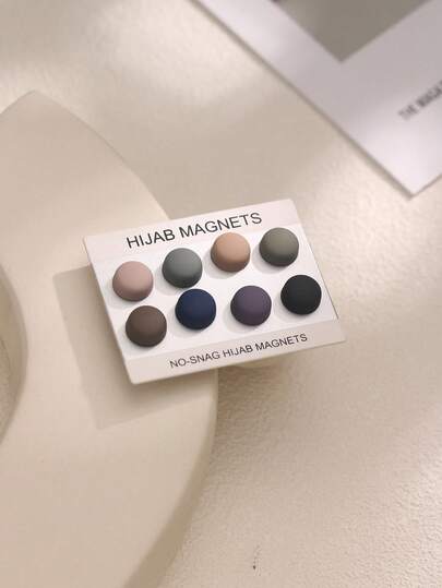 8 Pairs Solid Color Hijab Magnets, Zinc Alloy Pins, Suitable For Spring, Summer, Autumn And Winter For Dress