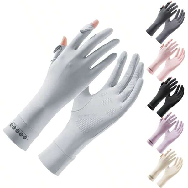 1 par de guantes de protección solar de media Length para mujer, guantes antideslizantes y transpirables para ciclismo, ciclismo al aire libre y sin dedos con tapa protectora, verano
