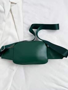 纯色 PU 面料时尚百搭运动风格简约休闲男士迷你胸包、多功能手机袋和零钱包 - 墨綠色 - 查看 4