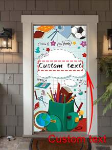 1 Stück personalisierter Türvorhang mit Schulthema | 2D | - anpassbarer Textinhalt - Schulmaterial, Fußball-Design, Polyesterstoff, keine Stromversorgung erforderlich, geeignet für Innen-/Außendekoration zum Schulanfang, universell für Heimfeiern und Veranda-Dekoration, Partyhintergrund-Dekoration, Vorhang zum Schulanfang